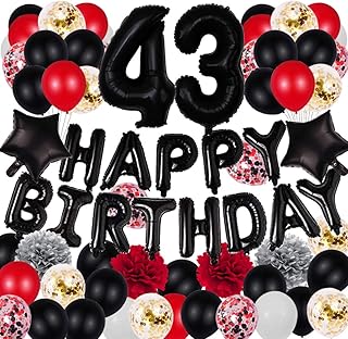 black happy 43rd 生日聚会装饰包 - 铝箔黑色数字 43 五彩纸屑乳胶